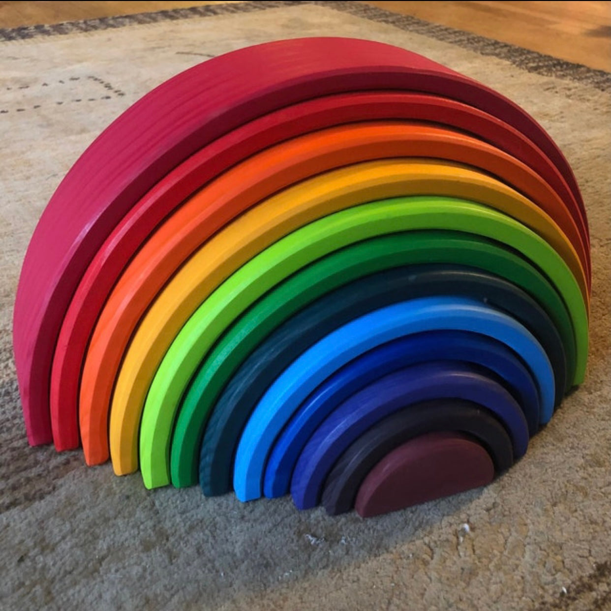12 pcs large wooden rainbow stacking blocks in primary colors