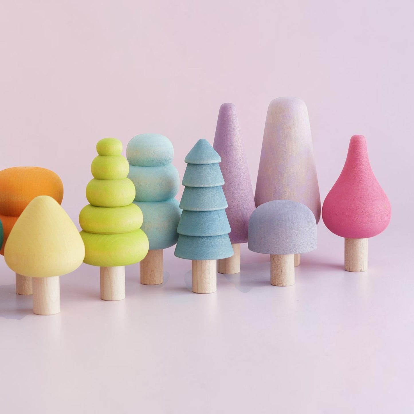 10 pcs stained wooden trees set in pastel/macaron colors