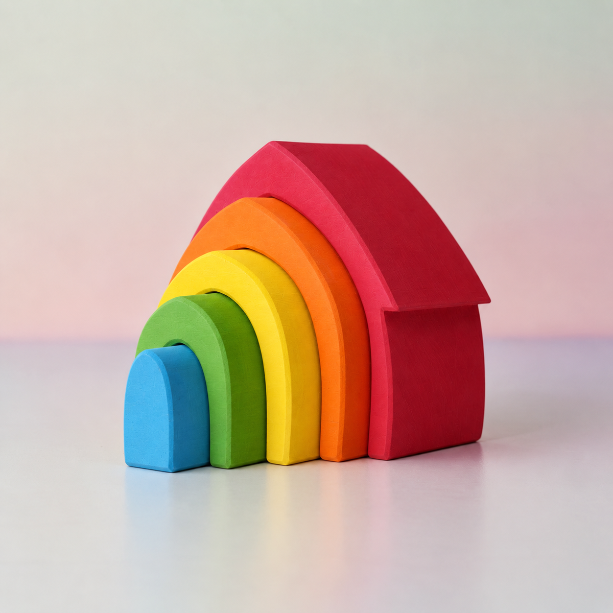 **pre-order (ships in 2-3 weeks)**5-piece primary rainbow house – stained basswood wooden stacking blocks