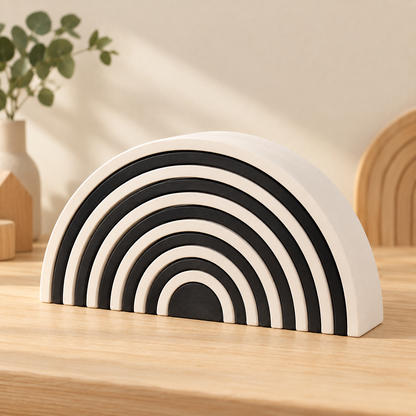 Large Monochrome Rainbow – 12-Piece Black & White Stained Basswood Wooden Stacking Blocks