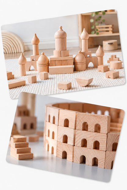 Architectural Wooden Building Blocks – Roman Colosseum & Russian Church Natural Beech Wood Building Sets