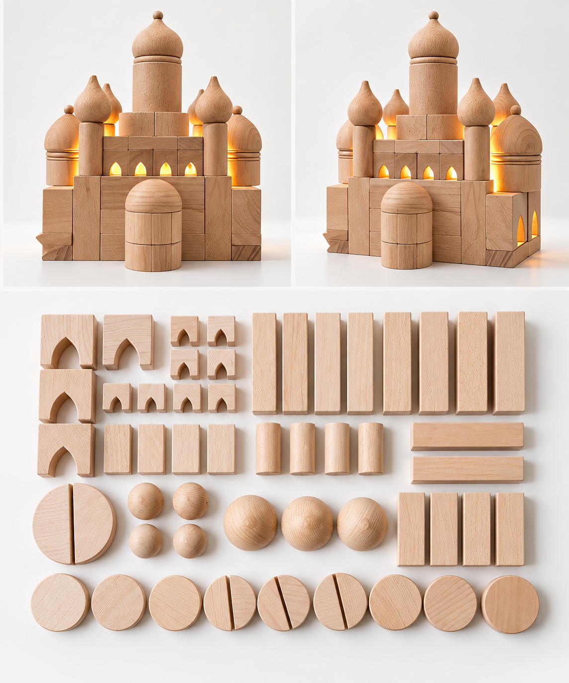 architectural wooden building blocks – roman colosseum & russian church natural beech wood building sets