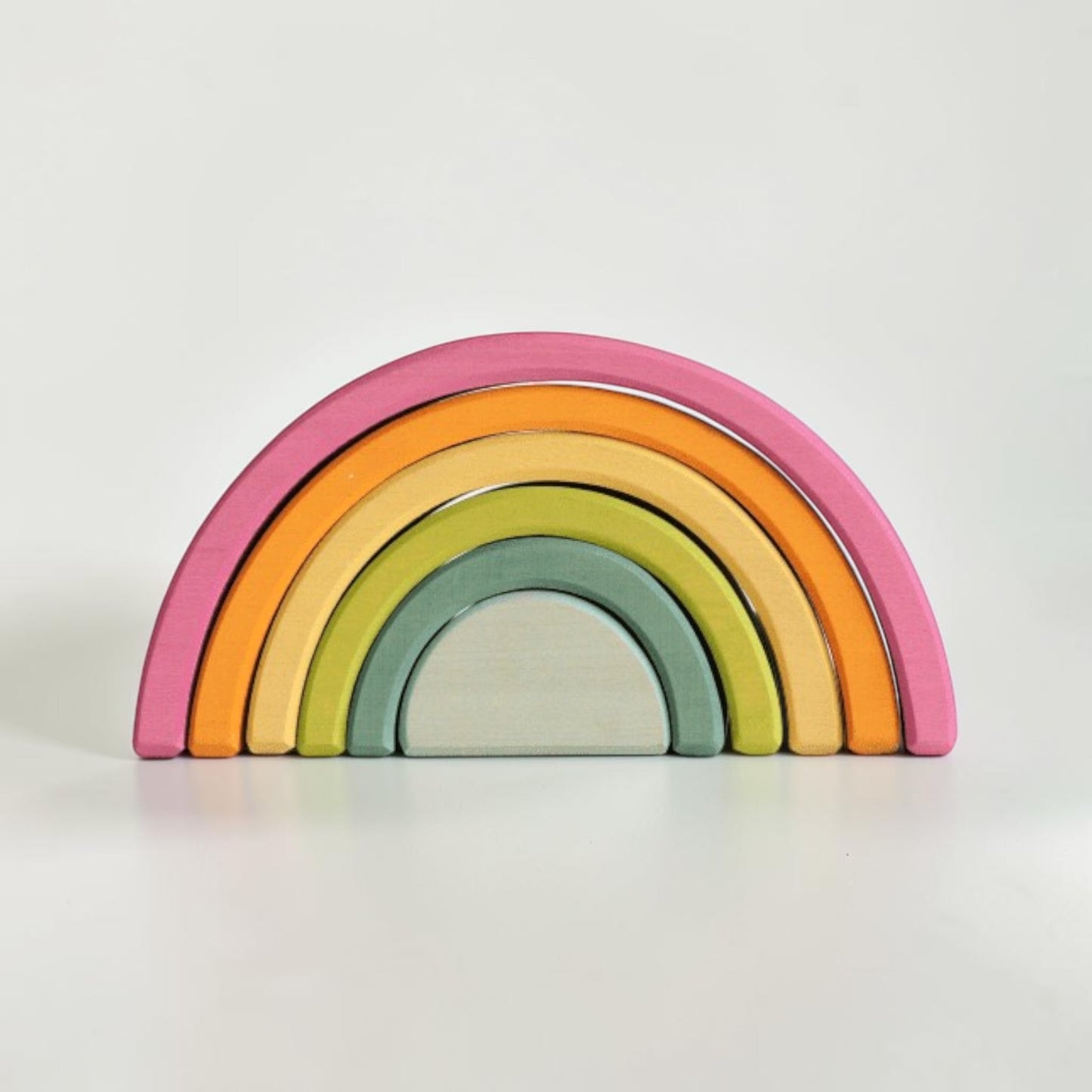 **pre-order (ships in 2–3 weeks)**6-piece small stained basswood (linden wood) rainbow stacker | classic rainbow & pastel
