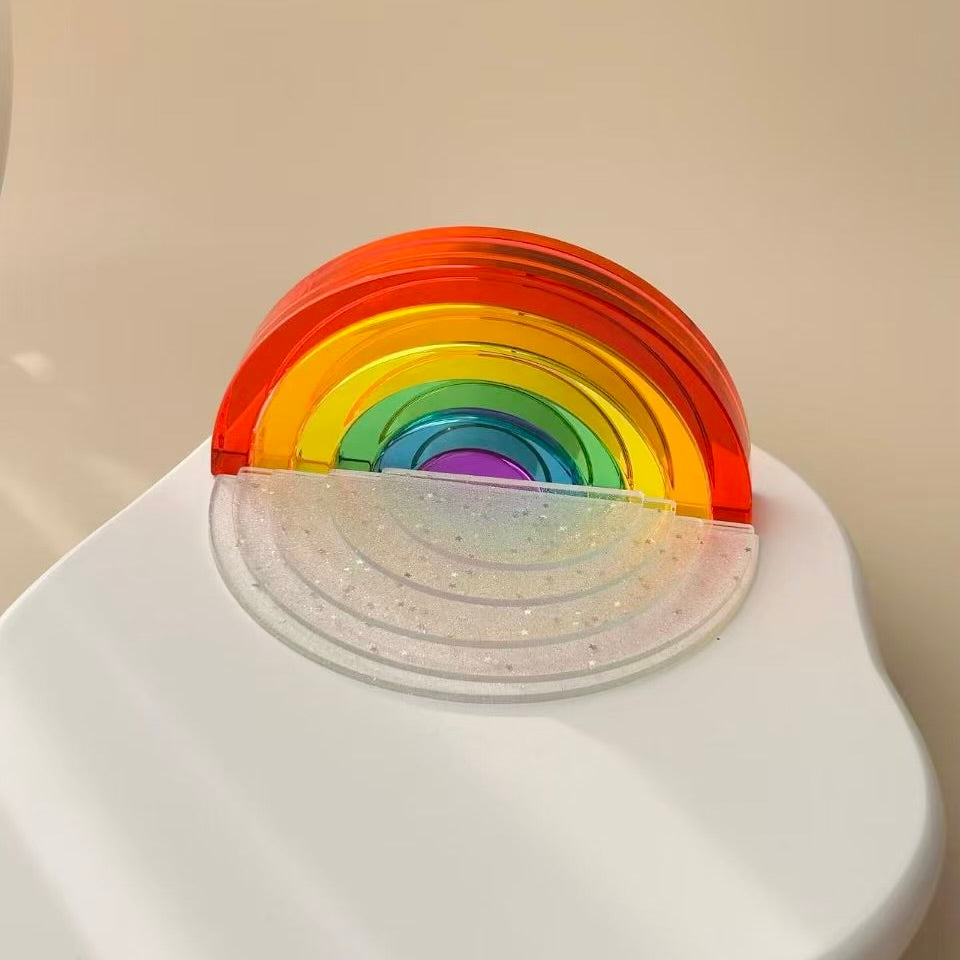 5-piece glitter clear acrylic semi-circle stacking set | transparent building platforms for 6-piece acrylic rainbow