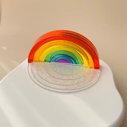 5-Piece Glitter Clear Acrylic Semi-Circle Stacking Set | Transparent Building Platforms for 6-Piece Acrylic Rainbow