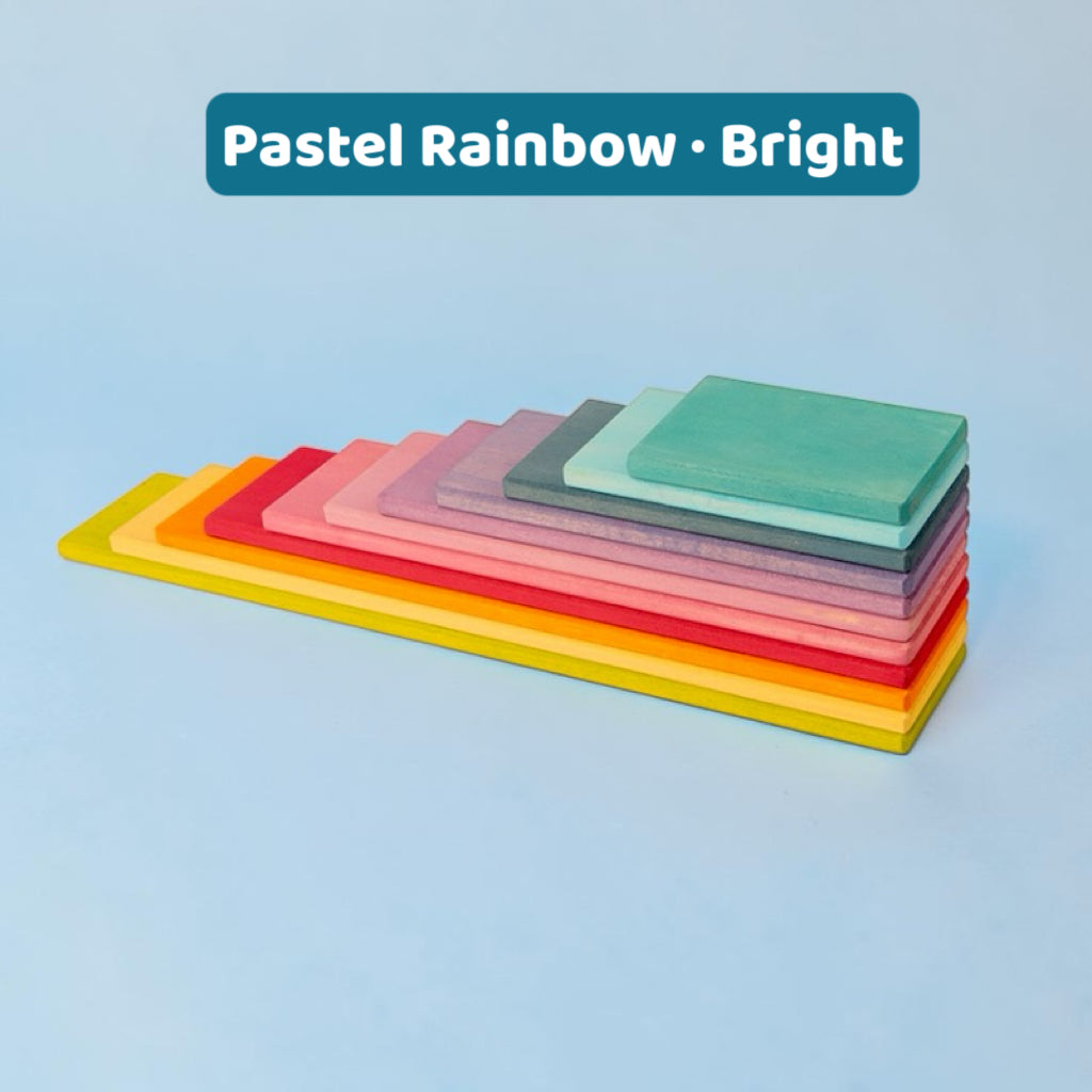 upgraded stained basswood (linden wood) rainbow stackers & building boards | classic & pastel | bright & soft
