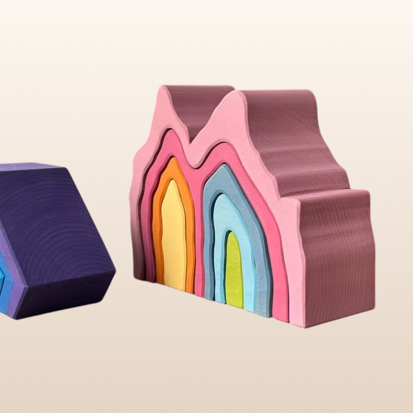 **pre-order (ships in 2-3 weeks)**handmade stained basswood stacker collection | fire, coral, wave & cave | montessori waldorf wooden open-ended toy