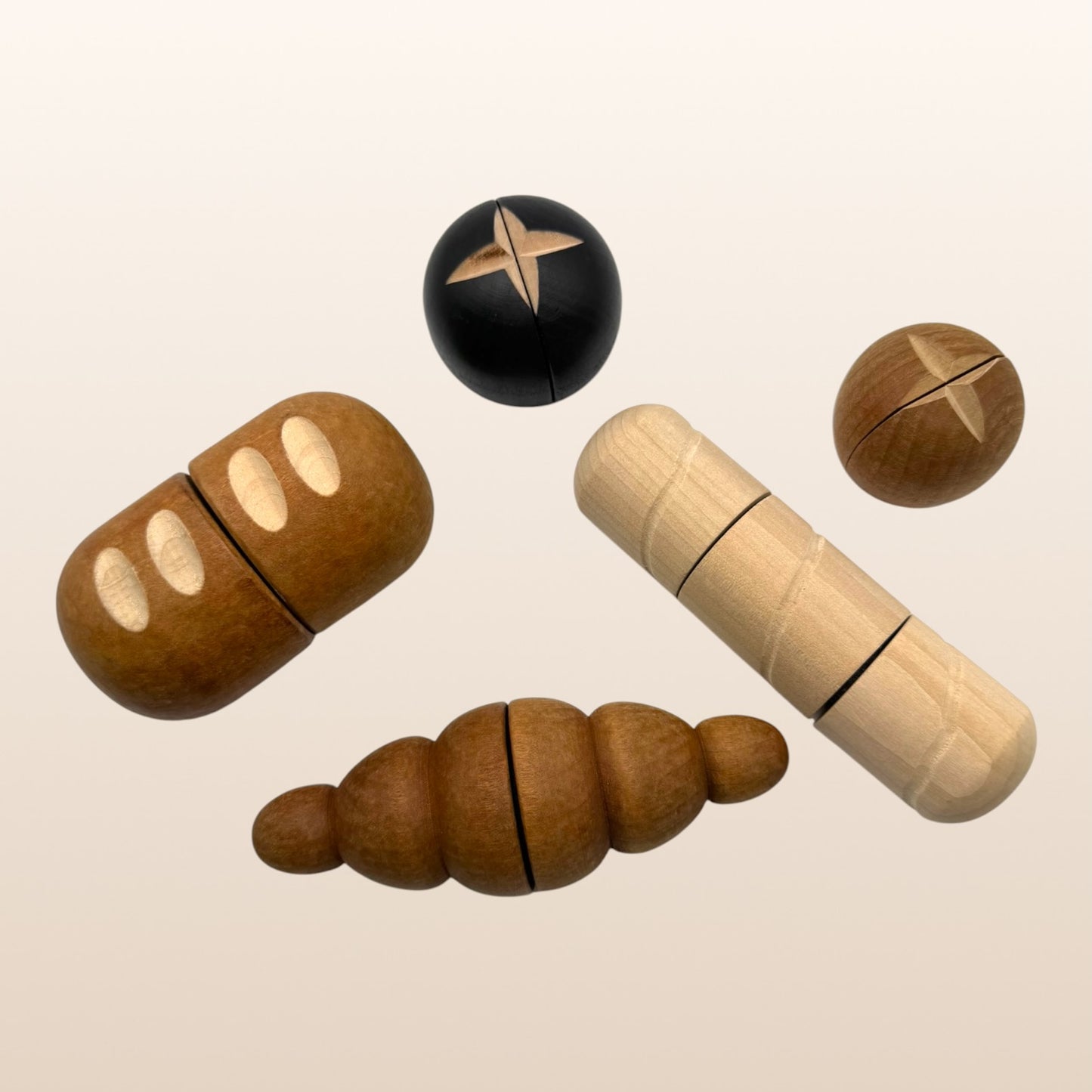 5-piece wooden bread play food set | realistic bakery pretend play toy