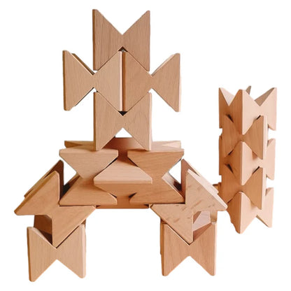 16-Piece Wooden Geometric Construction Puzzle & Building Blocks with Storage Tray – Rainbow Stained or Natural
