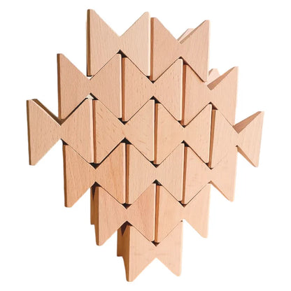 16-Piece Wooden Geometric Construction Puzzle & Building Blocks with Storage Tray – Rainbow Stained or Natural