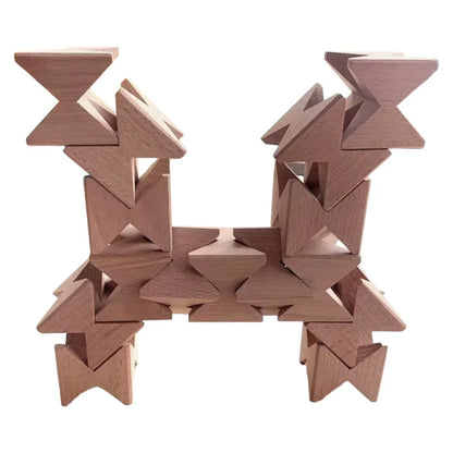 16-Piece Wooden Geometric Construction Puzzle & Building Blocks with Storage Tray – Rainbow Stained or Natural