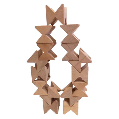 16-Piece Wooden Geometric Construction Puzzle & Building Blocks with Storage Tray – Rainbow Stained or Natural