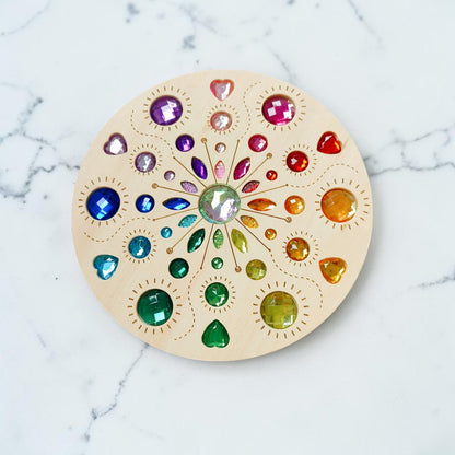 Large Gemmed Wooden Spinner Board – Acrylic Crystal Sensory Toy | 5 Designs
