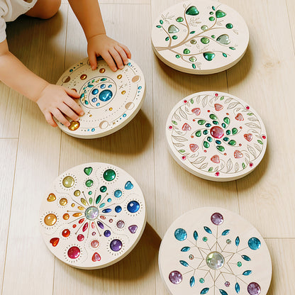 Large Gemmed Wooden Spinner Board – Acrylic Crystal Sensory Toy | 5 Designs