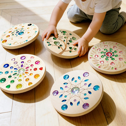 Large Gemmed Wooden Spinner Board – Acrylic Crystal Sensory Toy | 5 Designs