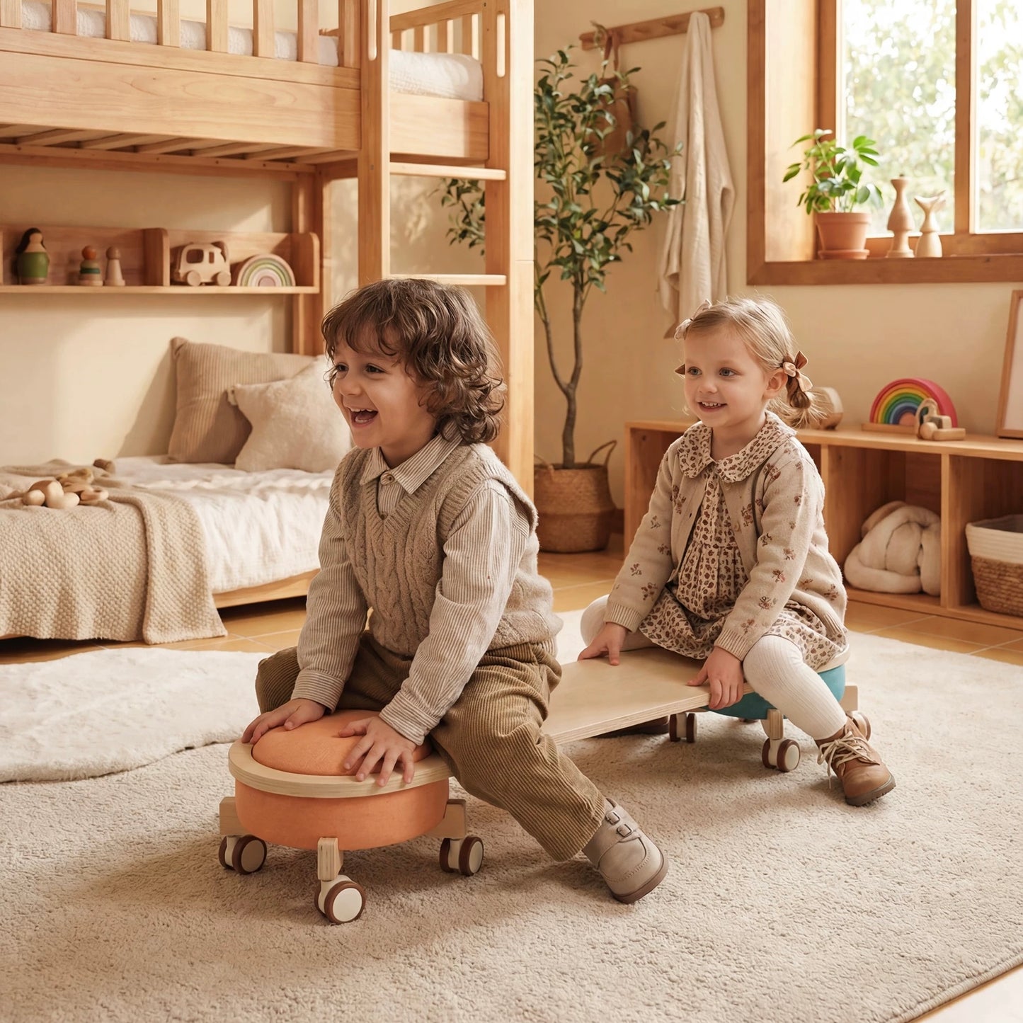 wooden roller car connector set for stepping stones