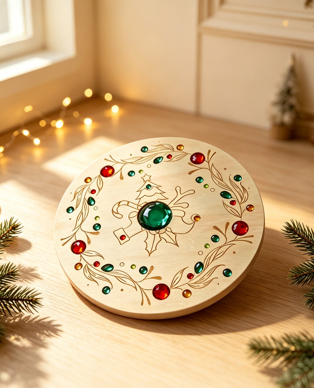 large gemmed wooden spinner board – acrylic crystal sensory toy | 6 designs