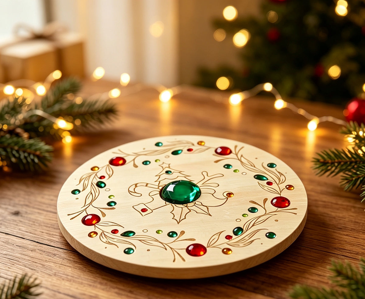 large gemmed wooden spinner board – acrylic crystal sensory toy | 6 designs