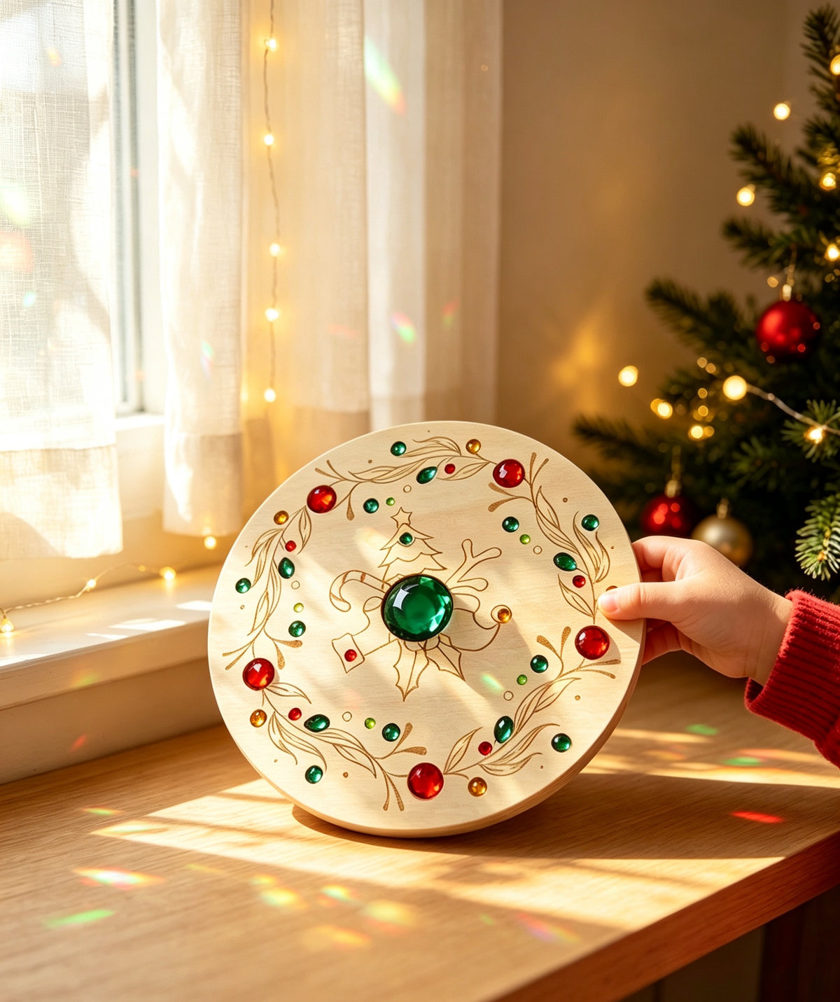 large gemmed wooden spinner board – acrylic crystal sensory toy | 6 designs