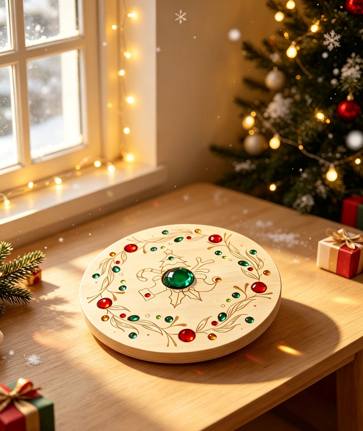 large gemmed wooden spinner board – acrylic crystal sensory toy | 6 designs