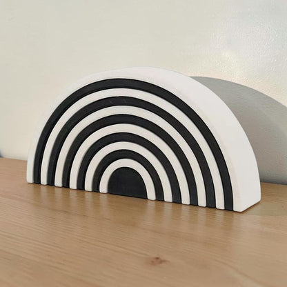 Large Monochrome Rainbow – 12-Piece Black & White Stained Basswood Wooden Stacking Blocks