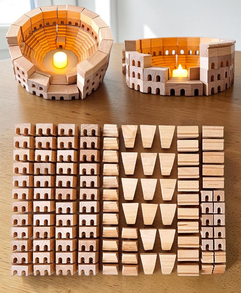 architectural wooden building blocks – roman colosseum & russian church natural beech wood building sets