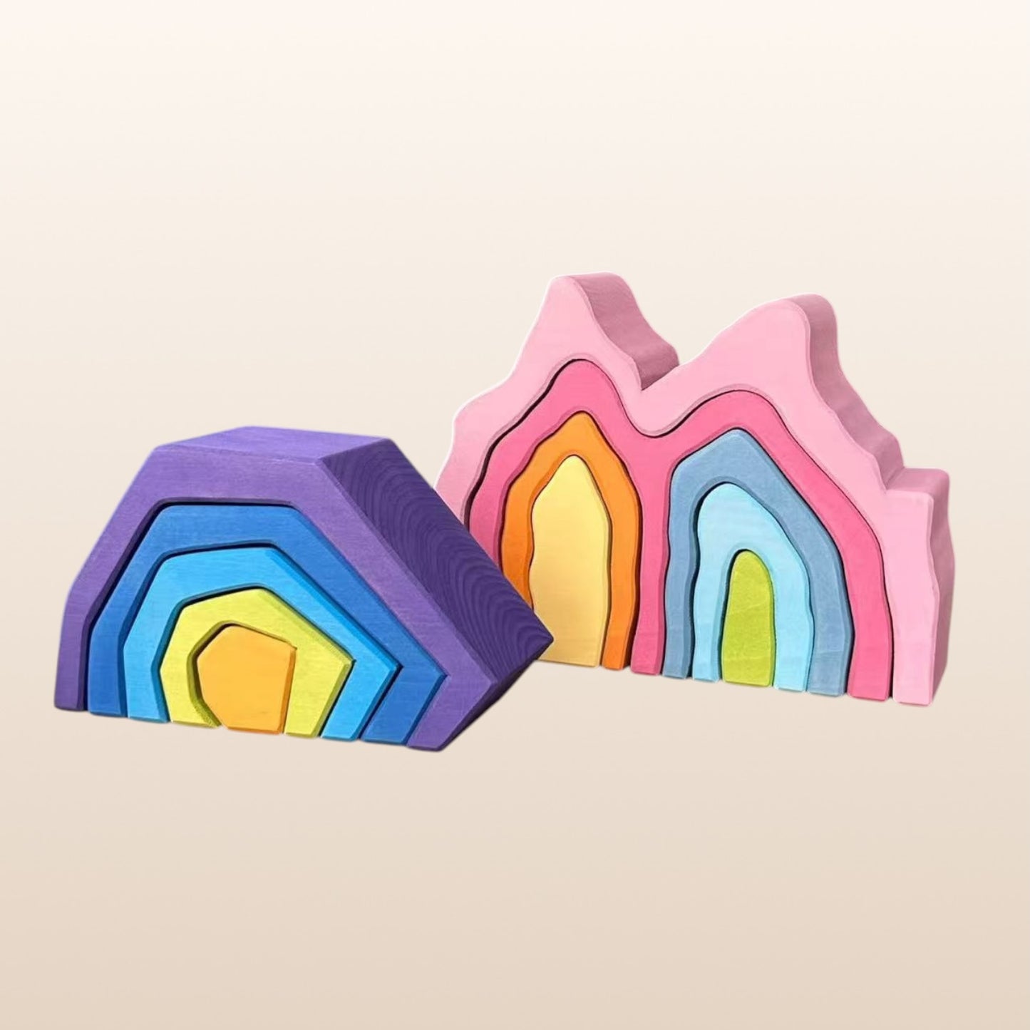 **pre-order (ships in 2-3 weeks)**handmade stained basswood stacker collection | fire, coral, wave & cave | montessori waldorf wooden open-ended toy