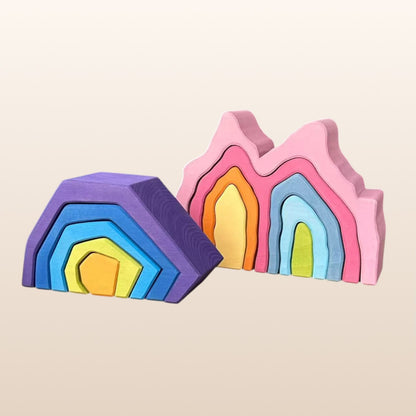 **Pre-order (Ships in 2-3 Weeks)**Handmade Stained Basswood Stacker Collection | Fire, Coral, Wave & Cave | Montessori Waldorf Wooden Open-Ended Toy