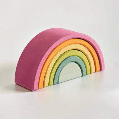 **Pre-Order (Ships in 2–3 Weeks)**6-Piece Small Stained Basswood (Linden Wood) Rainbow Stacker | Classic Rainbow & Pastel
