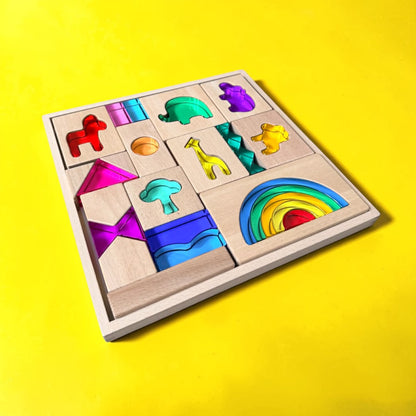 Green Elephant Original Design – Wild Rainbow Safari Blocks Exclusive Limited Edition Wooden & Acrylic Play Set