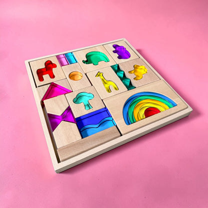 Green Elephant Original Design – Wild Rainbow Safari Blocks Exclusive Limited Edition Wooden & Acrylic Play Set