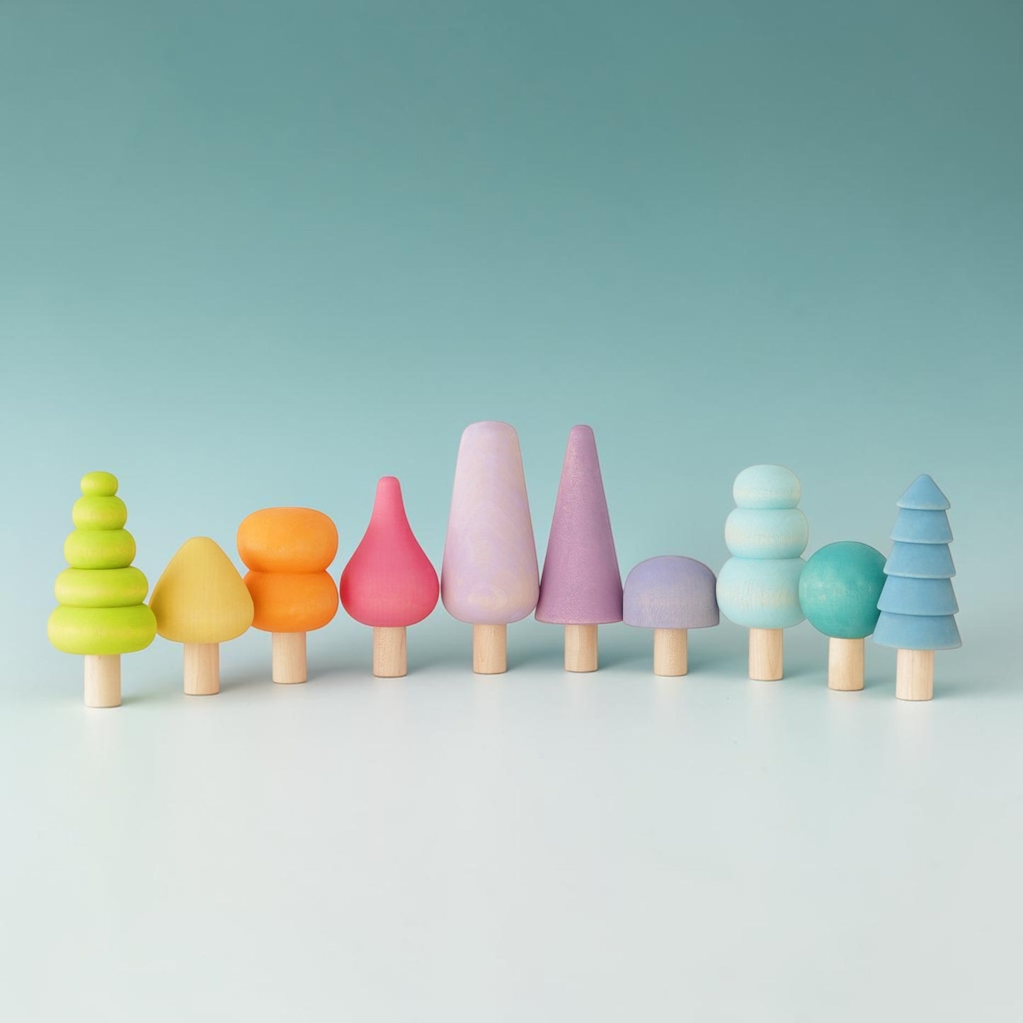 10 pcs stained wooden trees set in pastel/macaron colors