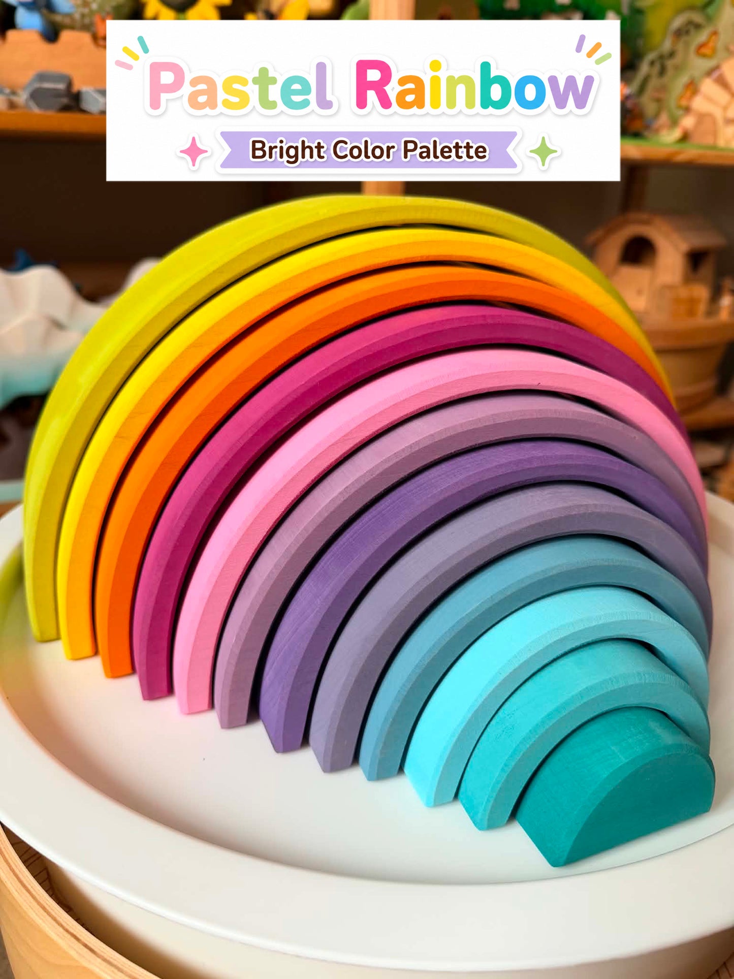 upgraded stained basswood (linden wood) rainbow stackers & building boards | classic & pastel | bright & soft