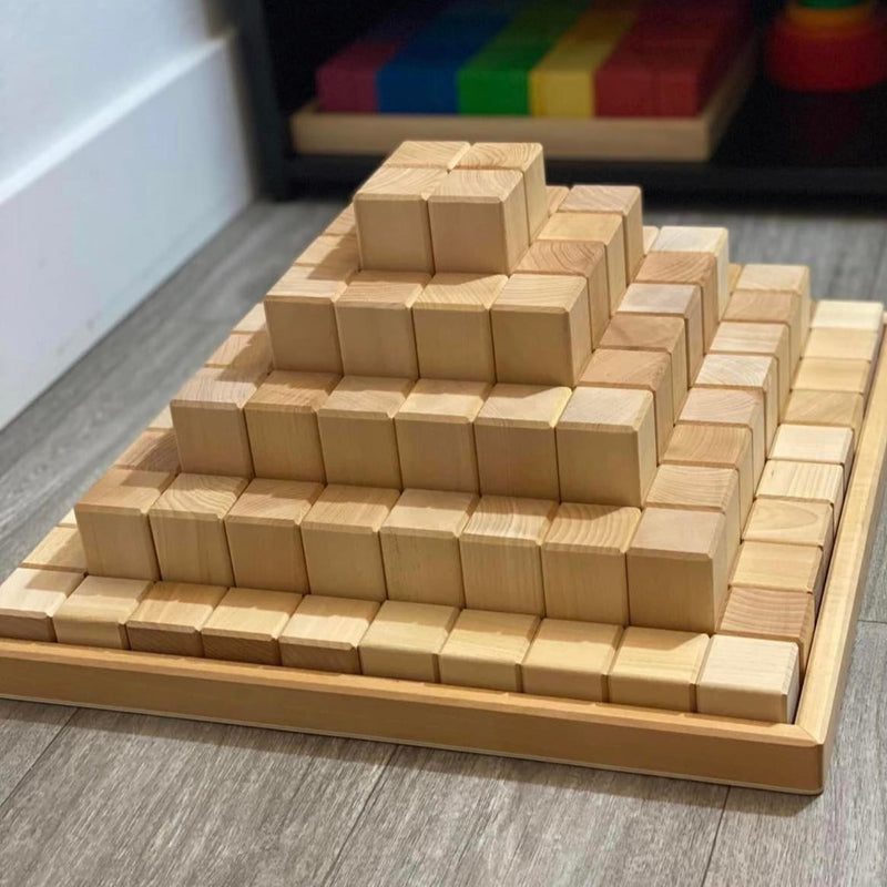 **Pre-order (Ships in 3-4 Weeks)**100 Pcs Large Natural Stepped Pyramid Wooden Stacking Building Blocks