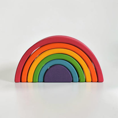 **Pre-Order (Ships in 2–3 Weeks)**6-Piece Small Stained Basswood (Linden Wood) Rainbow Stacker | Classic Rainbow & Pastel