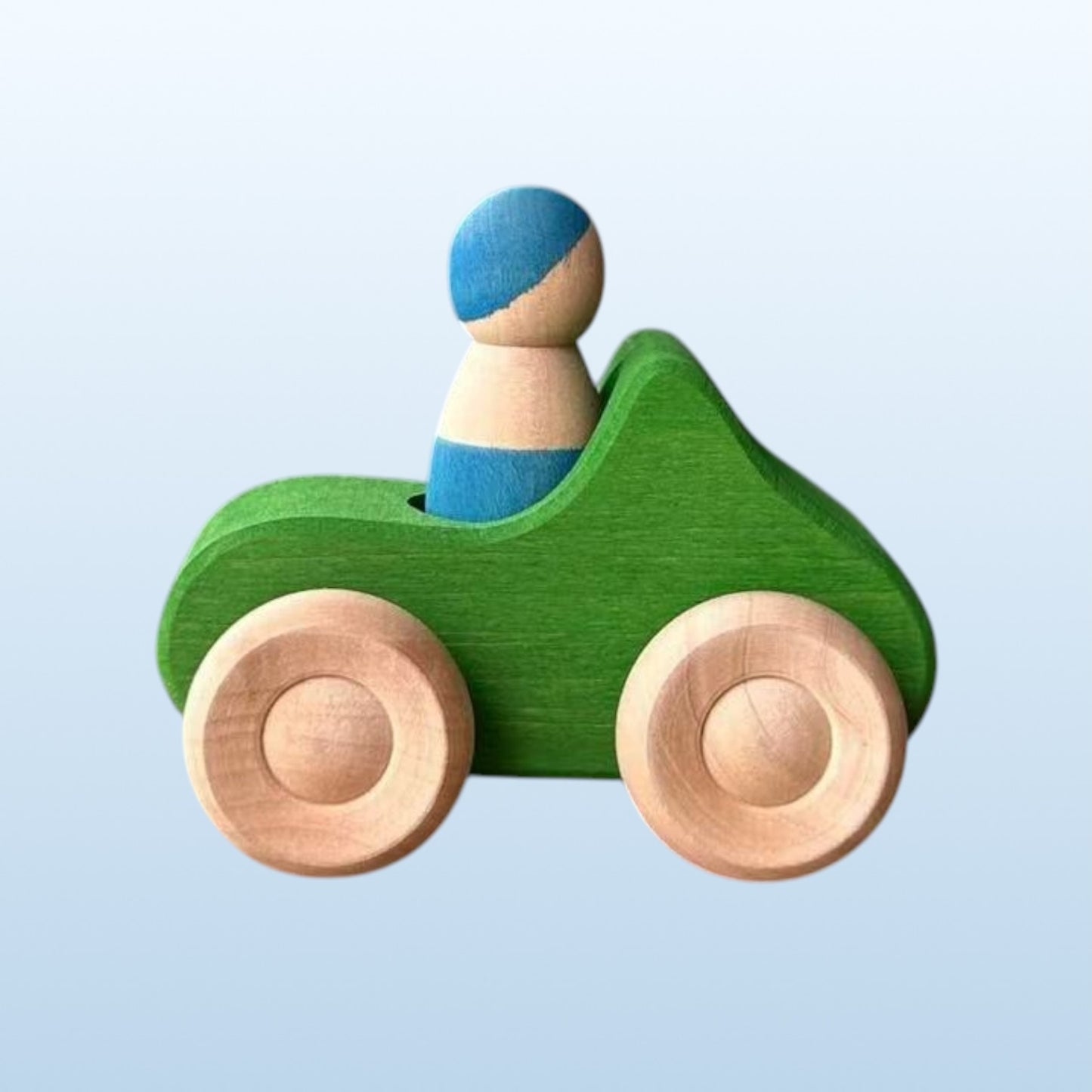 7-piece wooden rainbow cars set with 3 peg dolls | stained basswood or painted beechwood