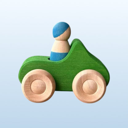 7-Piece Wooden Rainbow Cars Set with 3 Peg Dolls | Stained Basswood or Painted Beechwood