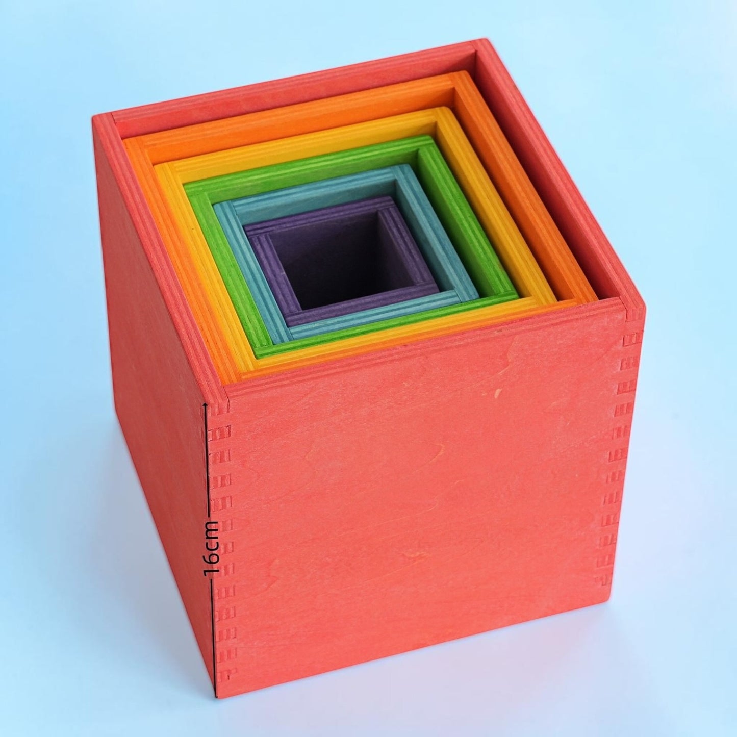 6-piece basswood wooden rainbow nesting box set | painted & hand-stained finishes | montessori stacking toy