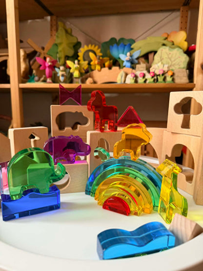 Green Elephant Original Design – Wild Rainbow Safari Blocks Exclusive Limited Edition Wooden & Acrylic Play Set