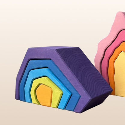**Pre-order (Ships in 2-3 Weeks)**Handmade Stained Basswood Stacker Collection | Fire, Coral, Wave & Cave | Montessori Waldorf Wooden Open-Ended Toy