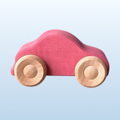 7-Piece Wooden Rainbow Cars Set with 3 Peg Dolls | Stained Basswood or Painted Beechwood