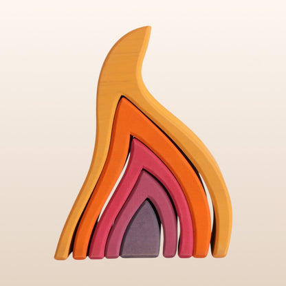 **Pre-order (Ships in 2-3 Weeks)**Handmade Stained Basswood Stacker Collection | Fire, Coral, Wave & Cave | Montessori Waldorf Wooden Open-Ended Toy