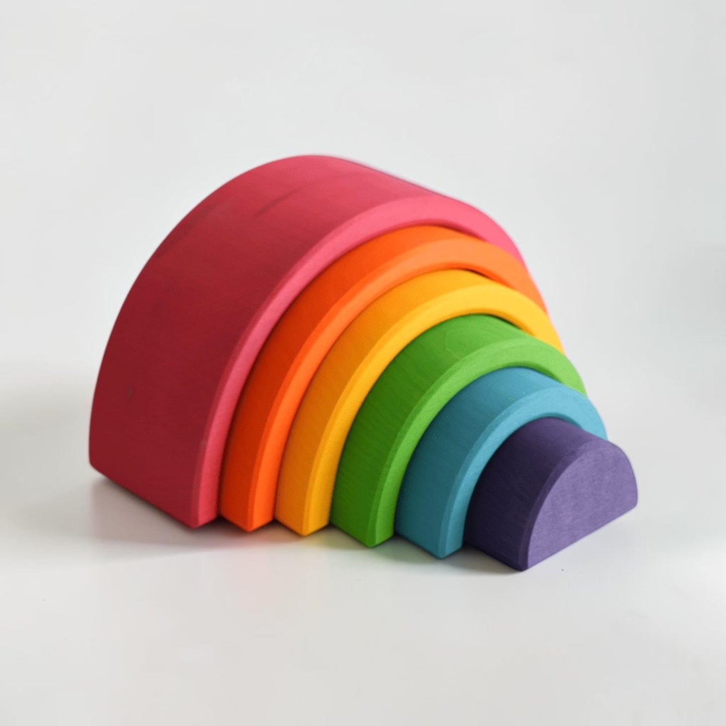 **pre-order (ships in 2–3 weeks)**6-piece small stained basswood (linden wood) rainbow stacker | classic rainbow & pastel