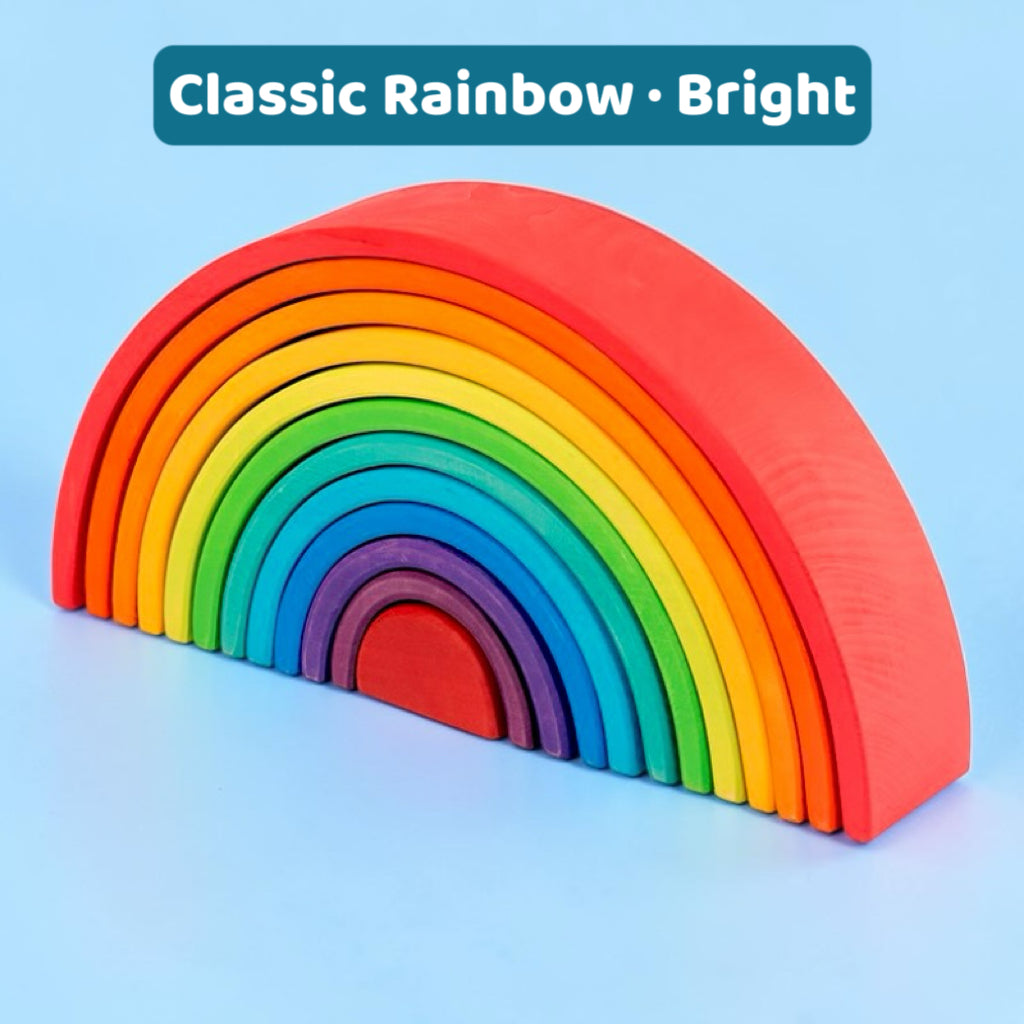 upgraded stained basswood (linden wood) rainbow stackers & building boards | classic & pastel | bright & soft