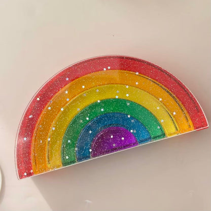 5-Piece Glitter Clear Acrylic Semi-Circle Stacking Set | Transparent Building Platforms for 6-Piece Acrylic Rainbow