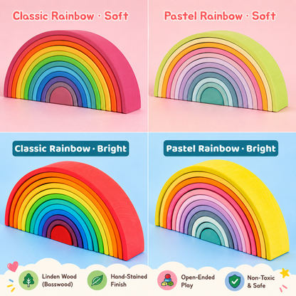 Upgraded Stained Basswood (Linden Wood) Rainbow Stackers & Building Boards | Classic & Pastel | Bright & Soft