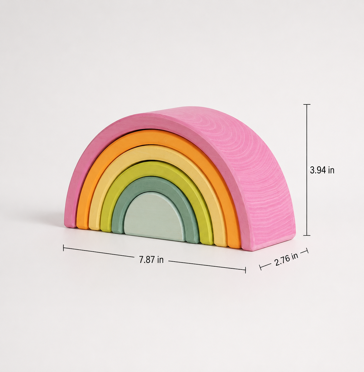 **pre-order (ships in 2–3 weeks)**6-piece small stained basswood (linden wood) rainbow stacker | classic rainbow & pastel