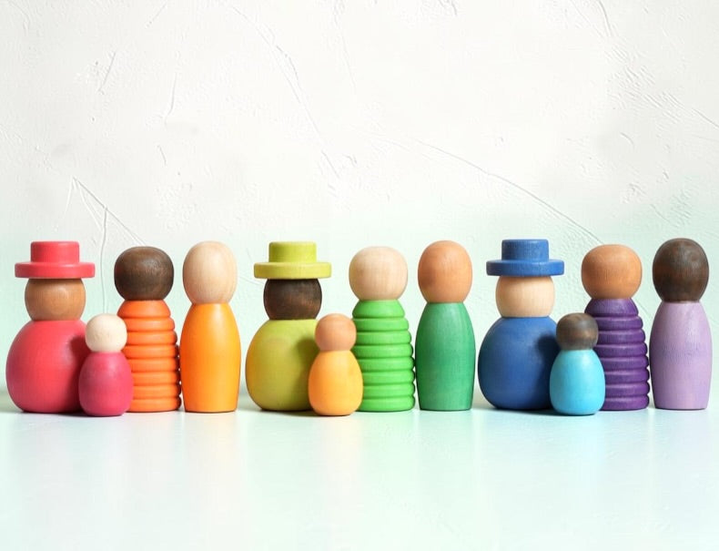 12 pcs stained wooden “together” peg dolls set