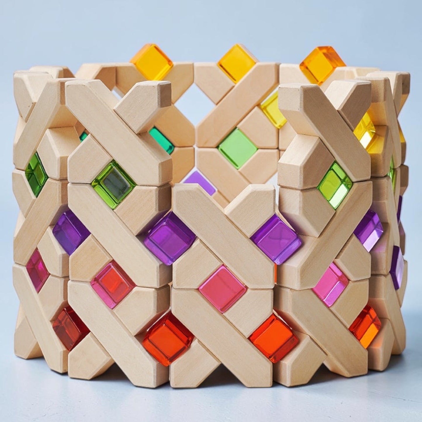 54 pcs combination set with x-shape and rectangular gemmed blocks and lucite cubes