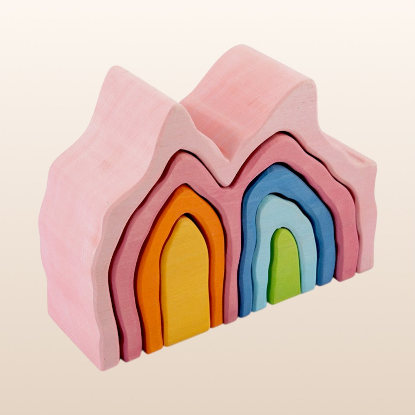 **pre-order (ships in 2-3 weeks)**handmade stained basswood stacker collection | fire, coral, wave & cave | montessori waldorf wooden open-ended toy